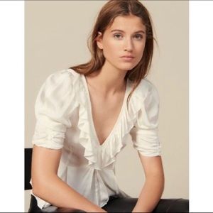Sandro Paris Erika Puff Sleeve Ruffled Top